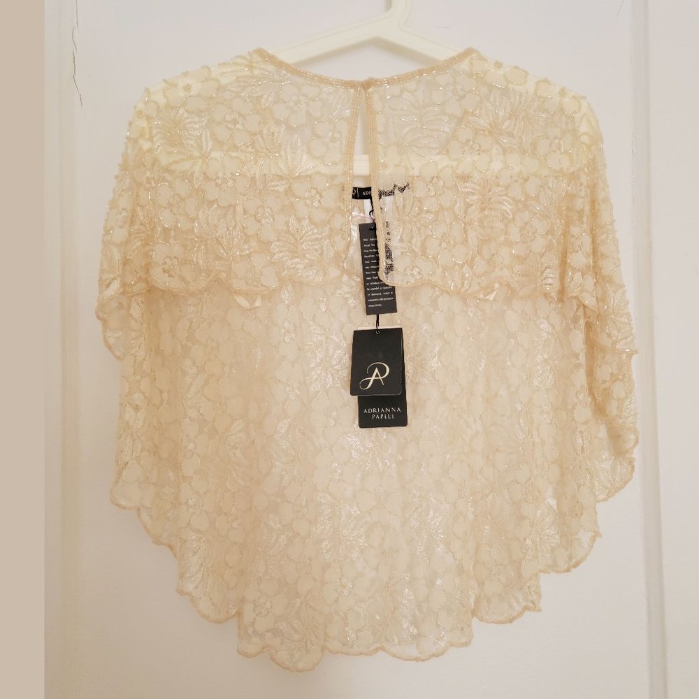 BHLDN Adrianna Papell Jenkins Beaded Lace Wedding Cover-up Shawl Capelet - NWT